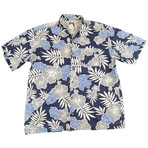 Quiksilver Mens Large Navy Blue Hibiscus Floral Short Sleeve Aloha Button Shirt